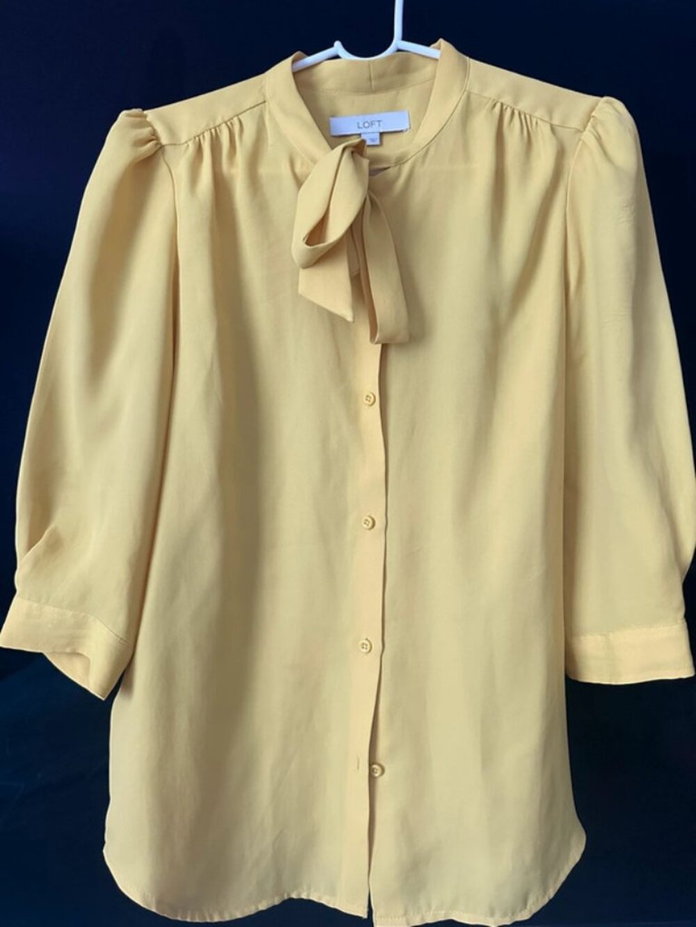LOFT Yellow Tie-Neck Blouse Size Small – Elegant 3/4 Sleeve Top